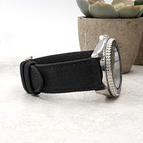 Image of Benchmark Canvas Watch Band - Quick Release Cotton Fabric Watch Straps for Men & Women (20mm, Black)