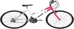 Bicicleta de Passeio Ultra Bikes Esporte Bicolor Aro 26 Reforçada Freio V-Brake – 18 Marchas Branco/Rosa Feminina