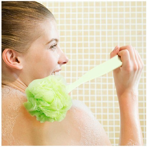 Bestrice 18in Long Handle Bath Body Back Brush Shower Nylon Mesh Scrubber Loofah Sponge Large Head (Green)
