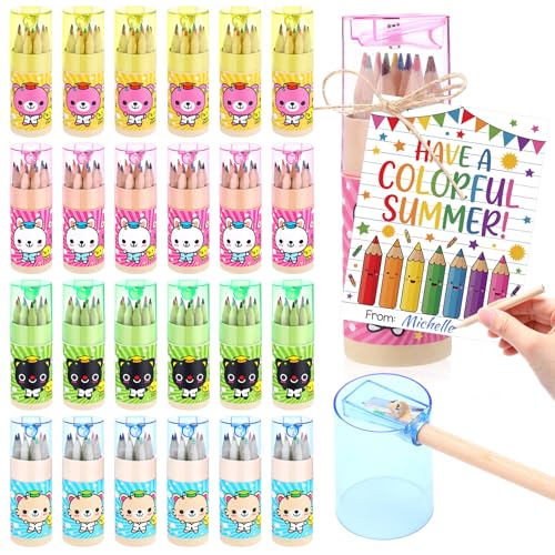 Eaasty 24 Packs Mini Colored Pencils Bulk with Sharpeners in Tube 12 Coloring Pencil Summer Rainbow Cards Classroom Gift Exchange for Artists Writing Sketching School Supplies