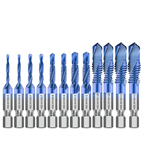 Wanjorlay Filetage à Tige Hexagonale Filetage MéTrique Taraud Forets Machine à Vis HSS Composé Perceuse Outils à Main pour MéTal Acier Bois Plastique,12