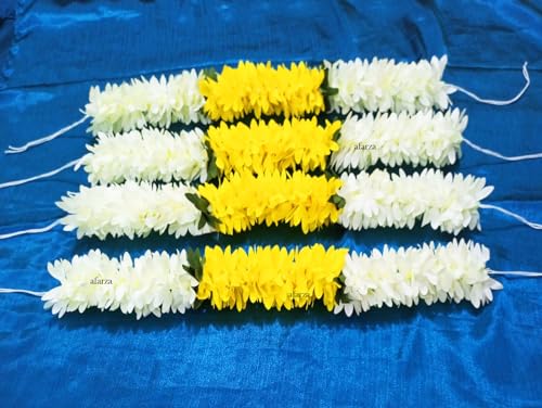 Image of Veni Gajra Hair Bun Artificial mogra Jasmine Juda Scrunchies For Women Pack 4 pieces (yellow white)