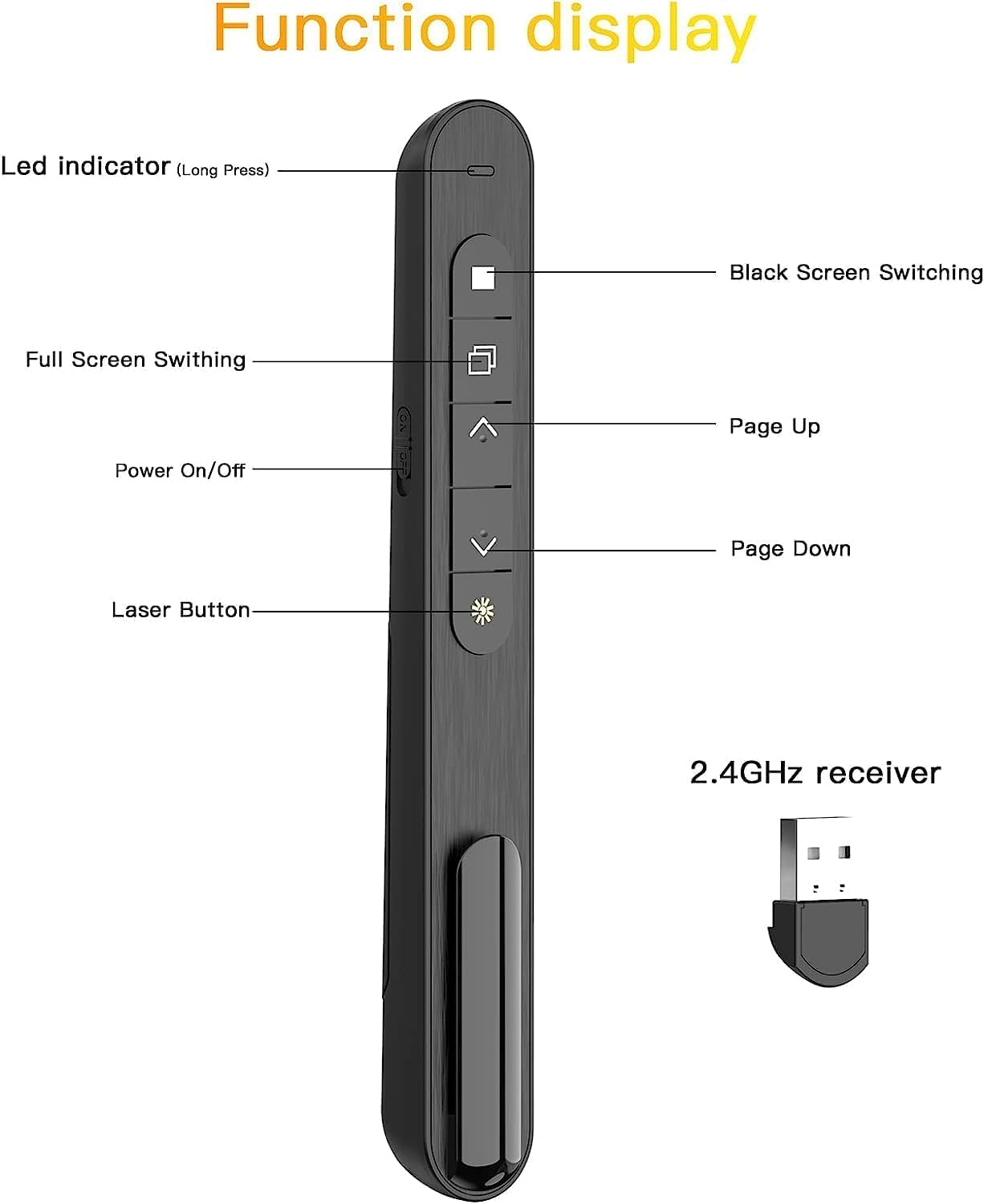 Presentation Clicker Wireless Presenter Laser Pointer for Presentations Remote RF 2.4GHz Classroom Must Haves Powerpoint Clicker for Mac Windows Linux Computer Laptop Google Slide PPT