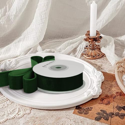 CABODYALS 2 Rolls 20M 25mm Dark Green Velvet Ribbon Vintage Soft Single Sided Crushed Velvet Fabric Luxurious Ribbons With Spool for Making Bows Gift Wrapping Wedding Invition Cake Decor Diy Craft - Image 4