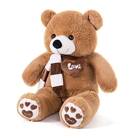 YunNasi Teddybär Groß Riesen Teddy Bär Braun 100cm Plüschtier Kuscheltier Stofftier Teddybär mit Herz und Schal