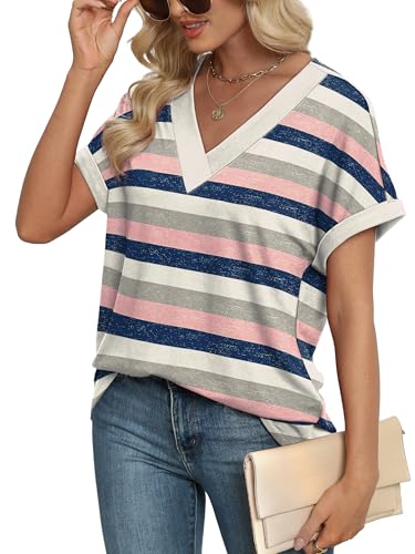 Image of WIHOLL Womens Summer Tops Short Dolman Sleeve Shirts 2026 Fashion V Neck Outfits Clothes