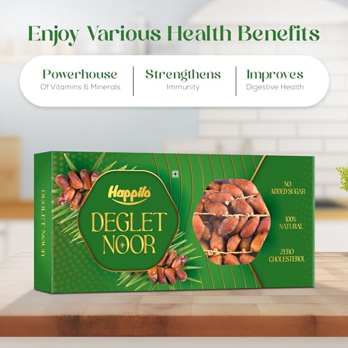 Image of Happilo Deglet Nour Dates 500g, Healthy snacks, Dry fruits, Khajoor, Khajur, Rich in Natural Nutrients and Fibers, Perfect for Snacking, Healthy snacks and Delicious