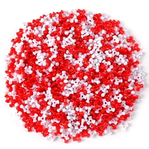 UPINS Red White Tri Beads 1200Pcs Valentines Day Tri-Shaped Beads for Craft Wreath Candy Cane-Xmas Holiday Tree Decorations Beaded Ornament Kit