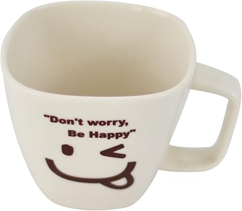 Divertida taza de café de cerámica, diseño de cara con texto en inglés "Don't Worry, Be Happy", taza de té blanco, regalo de 11 onzas para el hogar