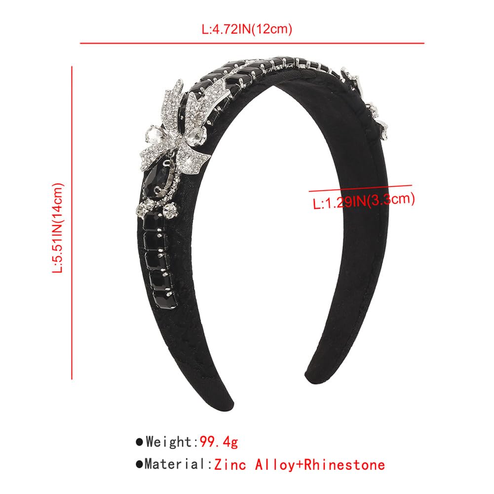 Youllyuu Fascia per capelli con fiocco laterale con strass barocco squisito cristallo multicolore ricamo geometrico fascia per capelli accessori per capelli nero