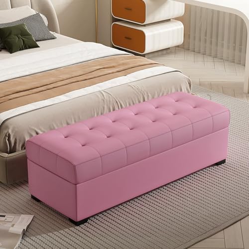 Banco otomano de almacenamiento de cuero con botones, asiento elegante con almacenamiento oculto para sala de estar, dormitorio y entrada