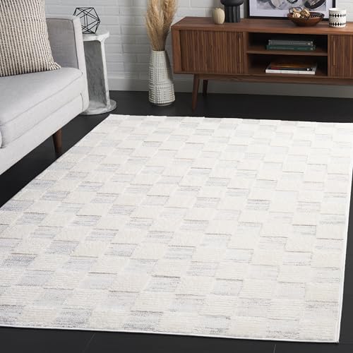 SAFAVIEH Area Rug 8x10 - Elmhurst Collection - Large - Ivory & Grey, Checkered Design, Non-Shedding & Easy Cleaning, Ideal for Living Room, Bedroom, Office, Dining Space (ELH560A)