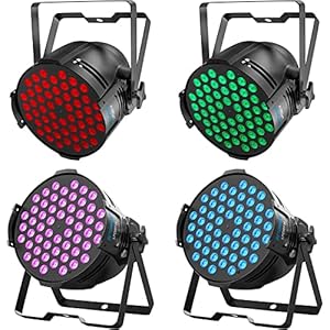 BETOPPER Jeux de Lumière Soirée DJ Lumière RGB Spot Lumière Soirée PAR DMX LED 54x3W Pro Discothèque Lumière Éclairage Scène Son Projecteur pour Fête Église Mariage Concert Club LPC007-H 4 pièces