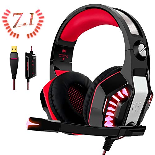 USB Gaming Headset für PC PS4, Beexcellent Virtual 7.1 Surround Sound Deep Bass LED Licht Professional Kopfhörer mit Mikrofon