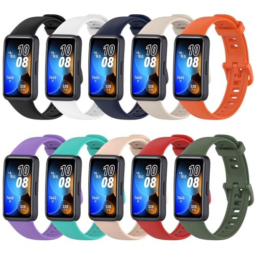 SenMore 10 Piezes Correas Compatible con Huawei Band 8/Huawei Band 9, Coloridos Suave Silicona Transpirable Impermeable Pulseras de Repuesto para Huawei Band 8/9.