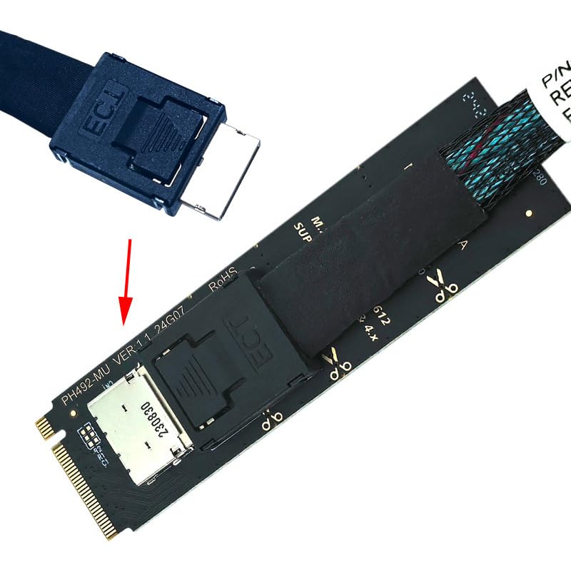 M.2 NVMe PCIe 4.0 to OCuLink SFF-8612 Adapter Card, x4 Host Interface, SFF-8611 4i Compatible
