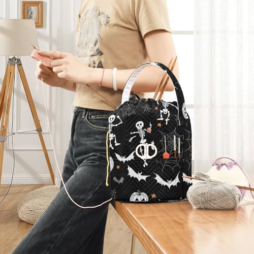 Image of Yarn Storage Bag Small Crochet Bag Knitting Bag Organizer Halloween Skeleton Yarn Bags for Crocheting Basket