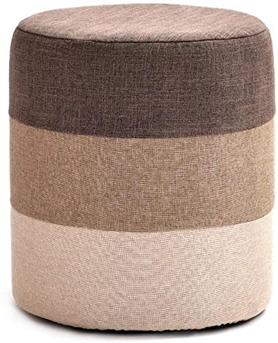 Taburete redondo de tela de lino para decoración del hogar, taburete suave con base de madera lavable, taburete de comedor bajo en color marrón