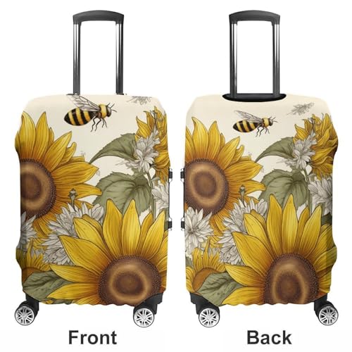 Bees Sunflowers Daisy Rose Flowers Luggage Cover, Washable Elastic Suitcase Cover Protector Fit 18-32 Inch Luggage3