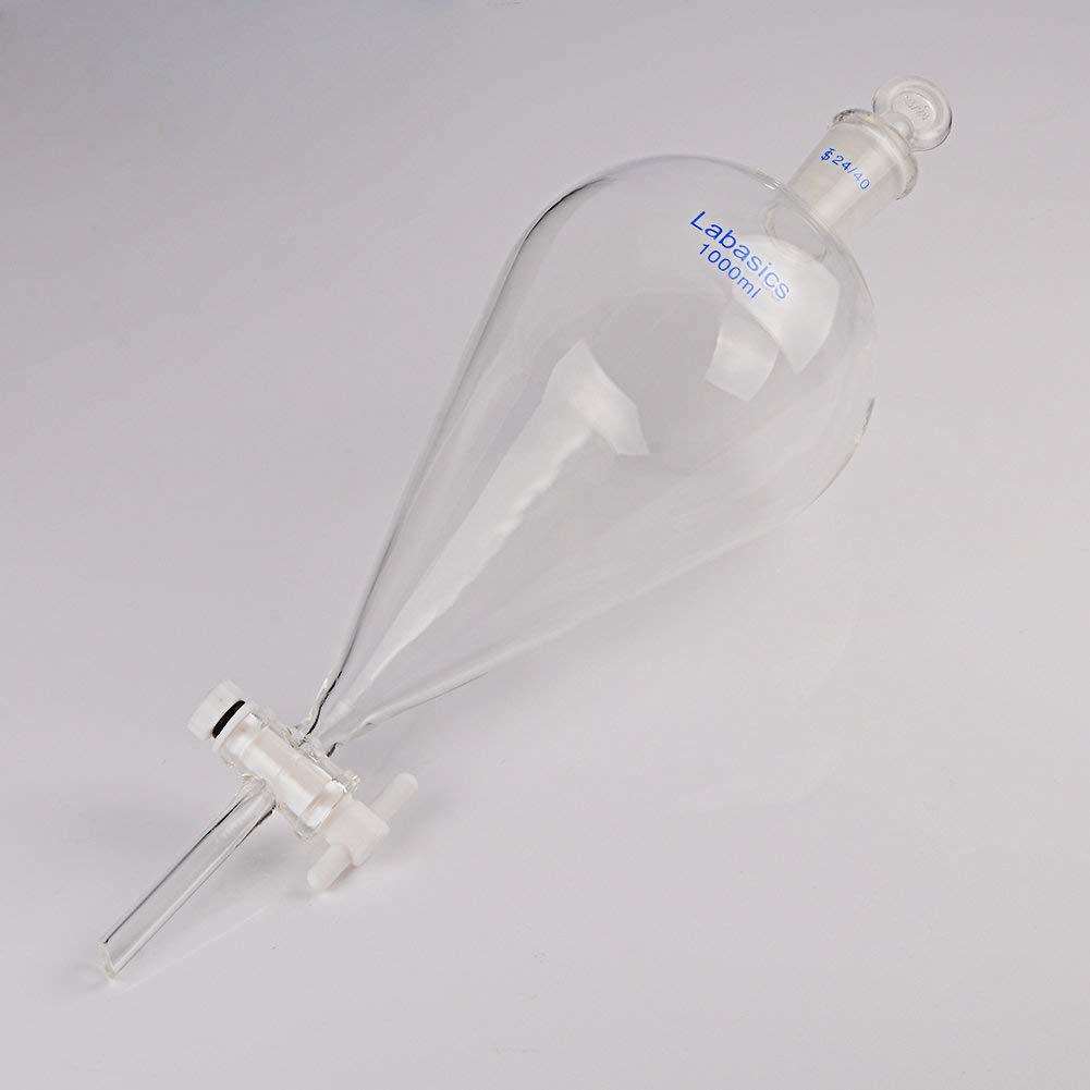 Labasics szkło borokrzemowe 1000 ml stożkowy rozdzielacz z korkiem PTFE - 1000 ml