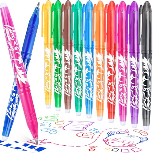 DOMAXWILL Stylos Effaçable, 12 Couleurs Stylo Effacable Stylo Gel Effaçables Pointe 0,5 mm, Encre Gel Effaçable, Stylos à Bille avec Gomme pour Fournitures...