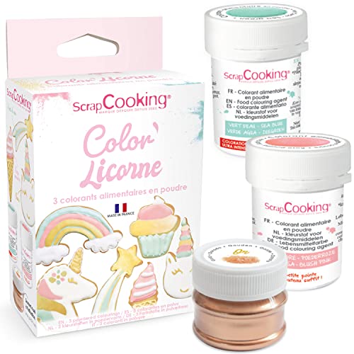 3 Colores alimentarios en polvo - Dorado, Verde agua, Rosa polvo - 5 g