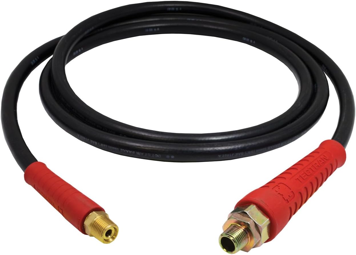 Tectran 16915BR Air Line Brake Assembly w/FLEXGrip-HD™ Black Hose & Spiral Wrap | Tractor-Trailer Hook-Up Line | 1/2" NPT Fittings | Quick Installation | (15' Length)