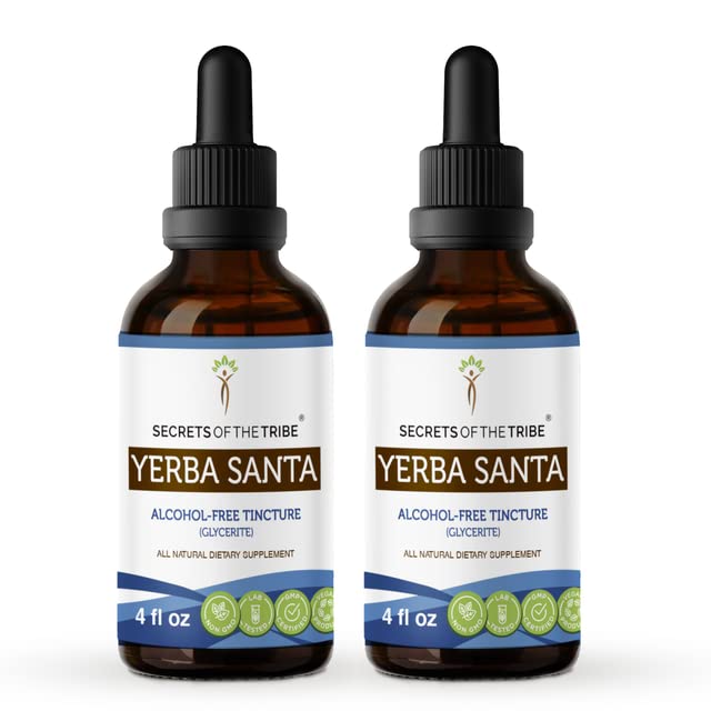 Secrets of the TribeYerba Santa Tincture Alcohol-Free Extract, High-Potency Herbal Drops, Tincture Made from Wildcrafted Eriodictyon Californicum Promotes a Healthy Respiratory System 2x4 oz