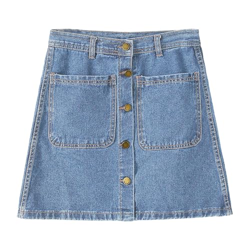 Women's Button Down High Waisted A Line Jean Stretchy Mini Denim Skirt Front Short Pencil Skirt with Pockets2