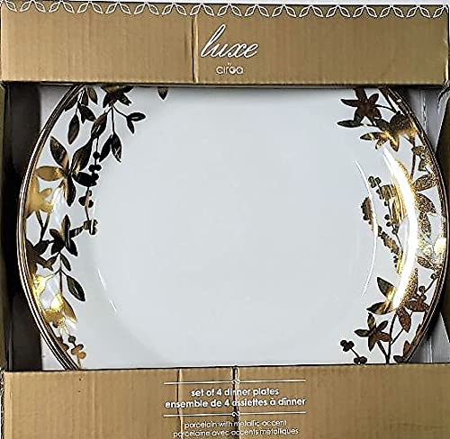 Ciroa Luxe Gold Leaves Porcelain Dinner Plates Set Of