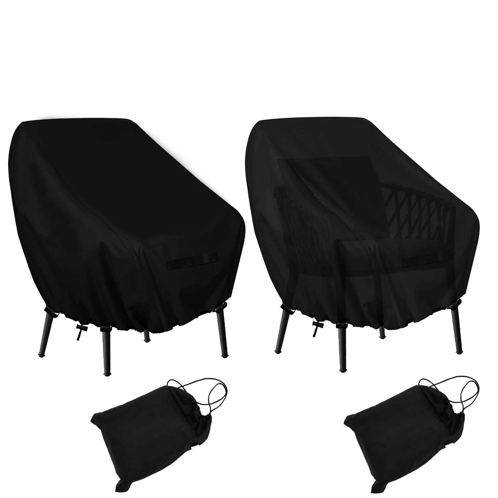 2 Stück Gartenstühle Abdeckung, Gartensessel Schutzhülle Wetterfest mit 4 Schnallen, Sessel Abdeckung Wasserdicht Stuhlabdeckung UV-Schutz Winddicht, 89x97x74cm