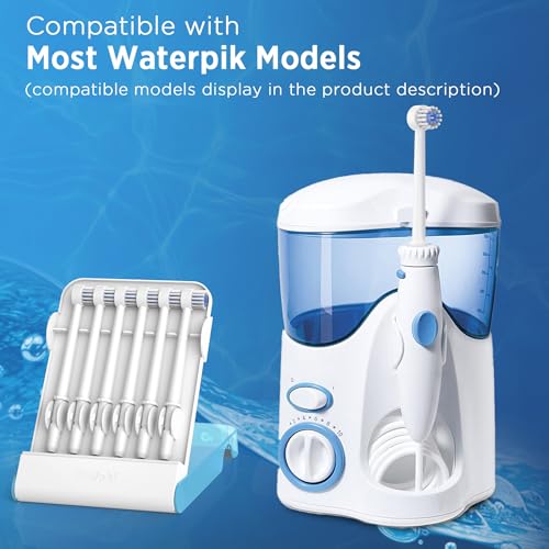 Image of Replacement Tips for Waterpik Water Flosser (6 Brush Head Tips & Storage Case Bundle)