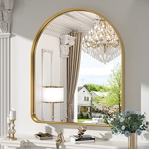 Tokeshimi Arched Wall Gold Bathroom Mirror 30X36 Inch With Non-Rusting Aluminum Alloy Brushed Matte Framed For Vanity Farmhouse Modern Minimalist Bathroom, Entryway Hall, Living Room, Bedroom Decor #TOP2