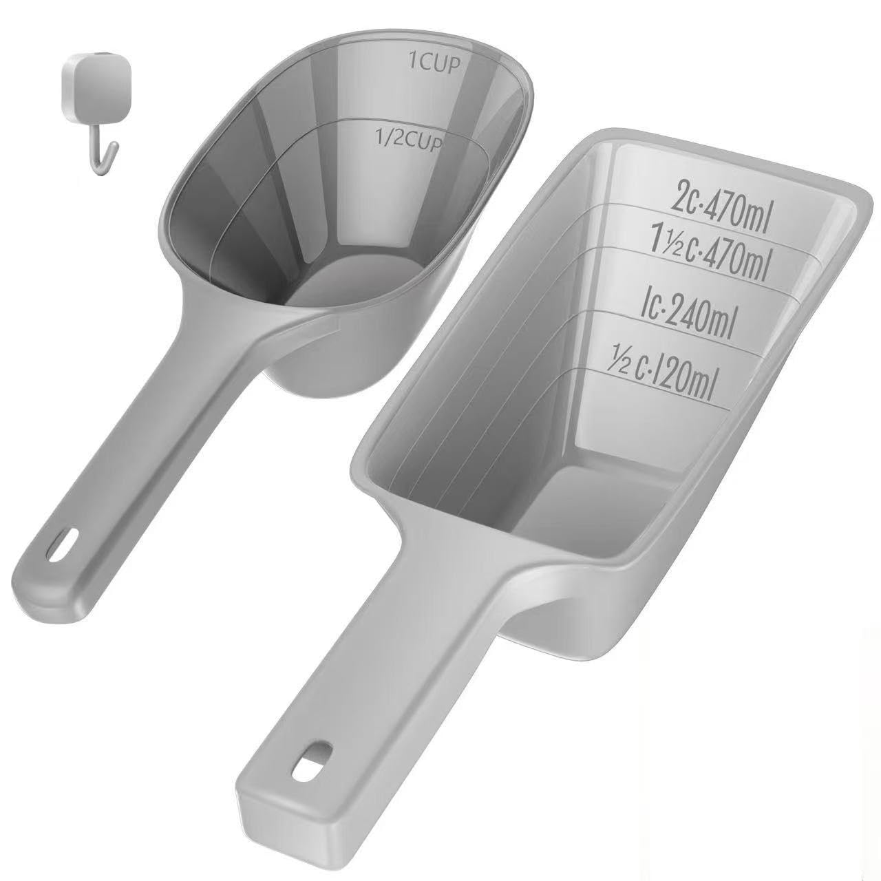 Food Scoop, Cup Capacity Dog Food Scooper With Measuring Lines For Dog, Puppy and Cat Coffee Bean Flour Scoop Set (Grey)