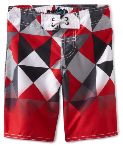 Baby Bunz Little Boys' 4-7 Geo Swim Trunk, Red, 4