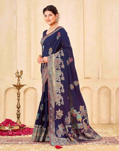 Image of SIRIL Women's Silk Kashmiri Minakari Jacquard Saree With Unstitched Blouse Piece