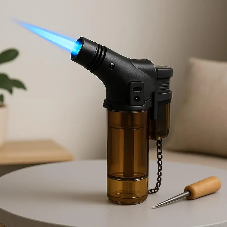 Mini Maçarico Portátil Multiuso Recarregável | Chama de 1300°C com Trava de Segurança para Culinária, Camping e Artesanato