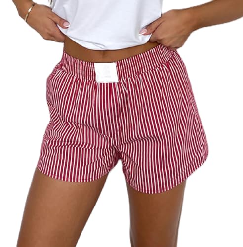 Image of Y2k Plaid Shorts Cute Baggy Ginghem Boxer Shorts for Women Checked Lounge Pajama Bottom Preppy Sleep Pj Shorts