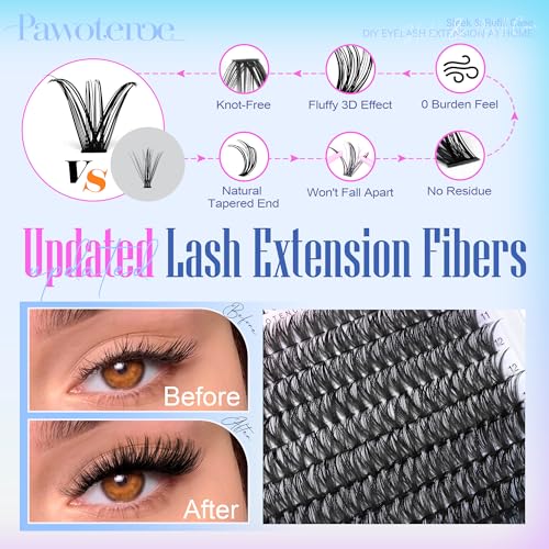 Image of Pawotence Lash Clusters 200pcs Individual Lashes 50D Cluster Eyelash Extensions 9-16mm Eyelash Clusters Lash Extensions for Self Application (50D, 0.07D, 9-16mm Refill)