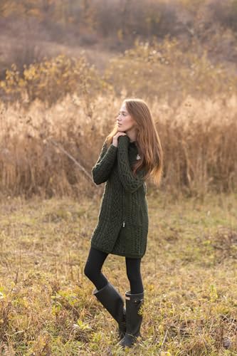 Image of SAOL Ladies Irish Aran Zip Cardigan - 100% Merino Wool Coat with Pockets and Hood, Made in Ireland