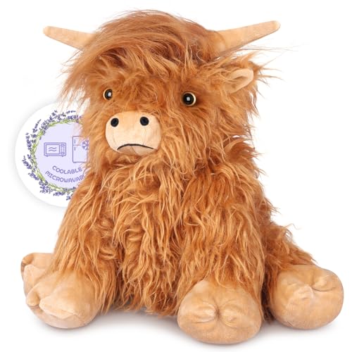 SuzziPals Heatable & Coolable Highland Cow Stuffed Animals Plushie, Microwavable Heating Pad for Soothing & Relaxation, Lavender Scented Cattle Plush Toys for Stress Relief, Stuffed Cow Gifts