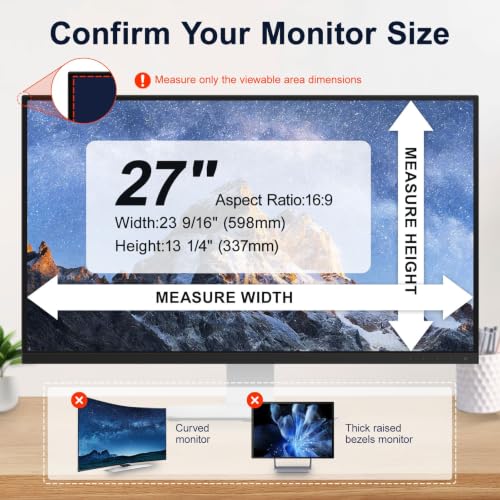 Image of 2 Pack Magnetic Removable 27 inch Computer Privacy Screen Filter for 16:9 Widescreen Monitor Desktop PC, 27inch Anti Blue Light Glare Eye Protection Shield, Anti Spy Screen Protector Screen