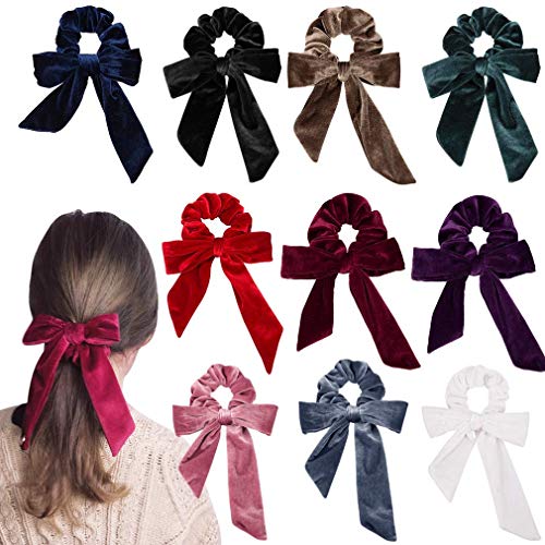Bow Velvet Scrunchies for Hair Ponytail Holder Hair Scarf Thick Hair Ties Hair Scrunchies for Women Velvet Scrunchies with Bow Velvet Bow Scrunchies for Hair Velvet Scrunchy Velvet Scrunchie 10 Pack