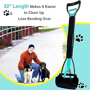 32″ Tall Pooper Scooper, Large Pooper Scooper for Dogs Heavy Duty, Dog Pooper Scooper with Long Handle & High Strength Durable Spring, Foldable Dog Poop Pick Up (Bottom Seamless)