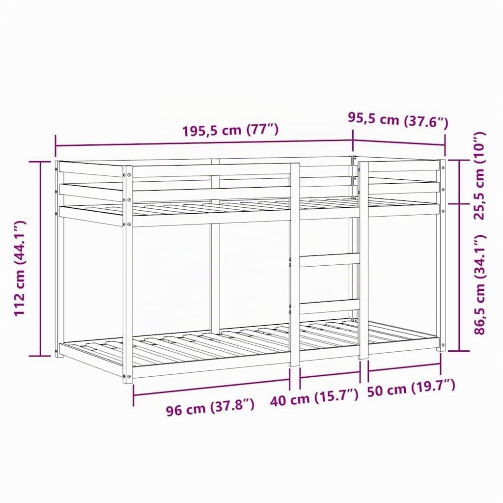 vidaXL Litera con Cortinas Madera Maciza de Pino Rosa 90x190 cm