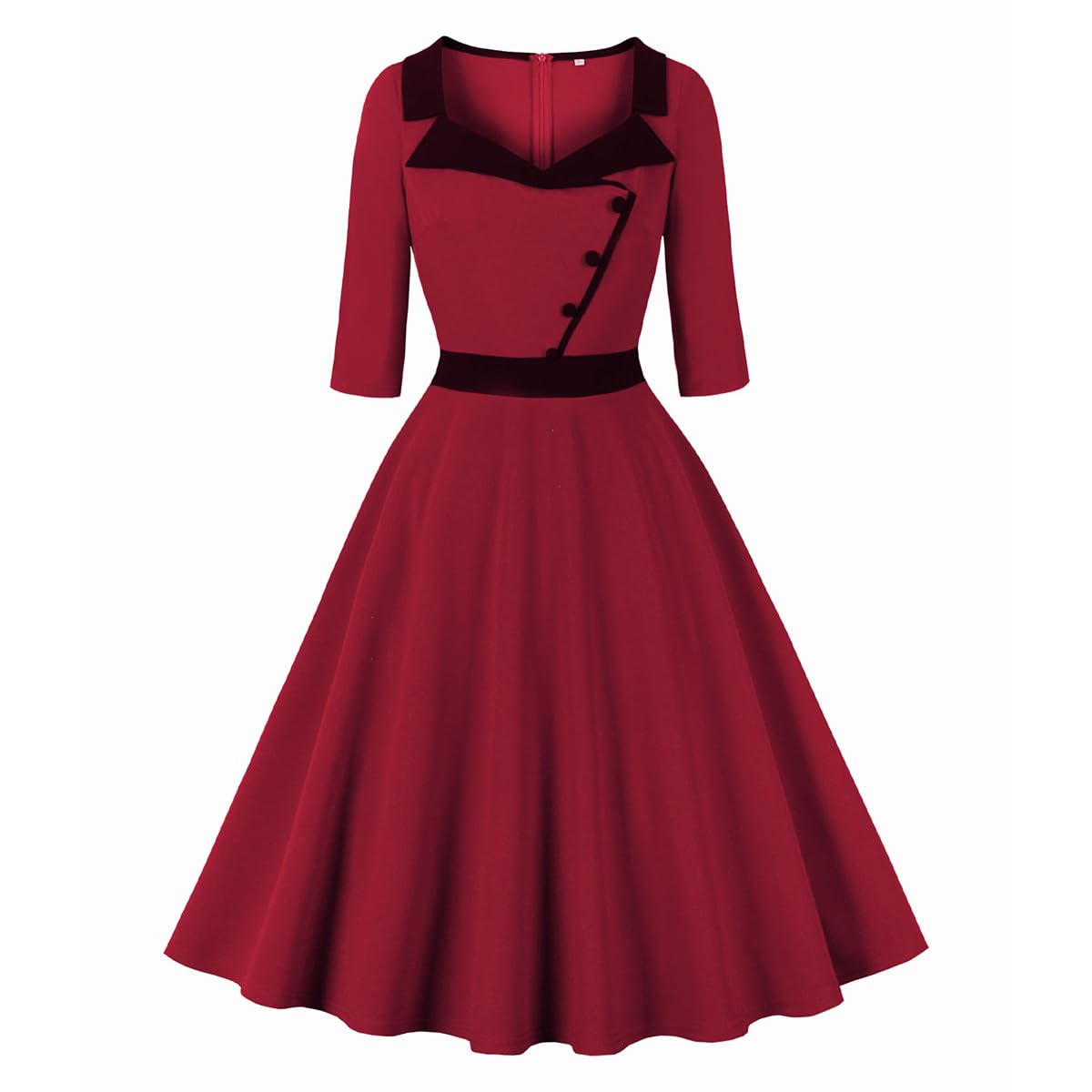 Robe rétro années 50 à manches 3/4 et col carré, robe de cocktail Audrey Hepburn, robe rockabilly, pin-up