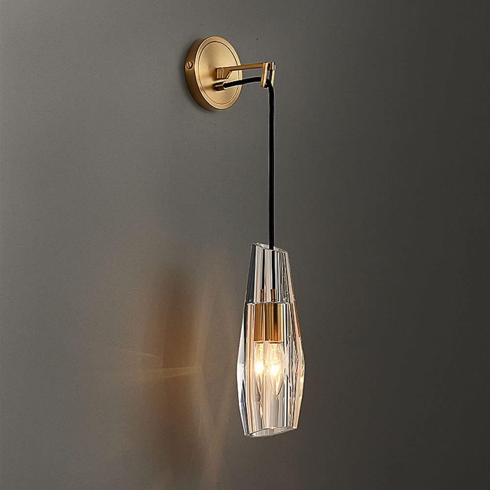 Jybnbbe Light Crystal Glass Wall Fixtures Antique Copper Mid Century Modern Wall Sconce Hanging Long Linear Bathroom Vanity Wall Lamp