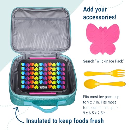 Image of Wildkin Kids Insulated Lunch Box, Blue Glitter | Insulated, wipe-clean lunch box - coordinates with matching Wildkin backpacks