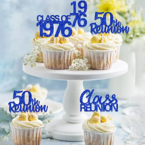 Décorations pour cupcakes 50e classe de 1975 bleues pour buffet de lycée