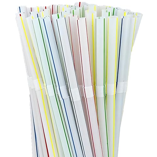 Image of Bluesky Trading Kitchen Collection Clear Flexible Straws With Blue Stripes(7.63 inch x 0.23 inch) - Pack Of 40 - Stylish & Disposable Plastic, Perfect for Cold Drinks, Parties, Smoothies, Everyday Use, & More